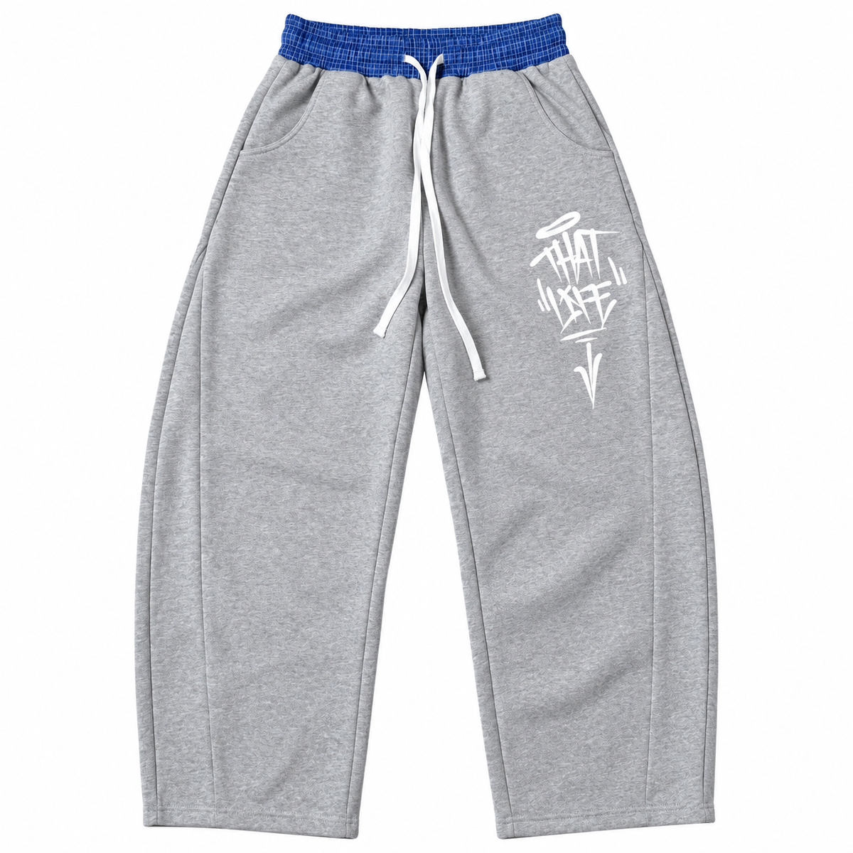 Cropped Puff Sweat Suit - Gray/Blue Plaid