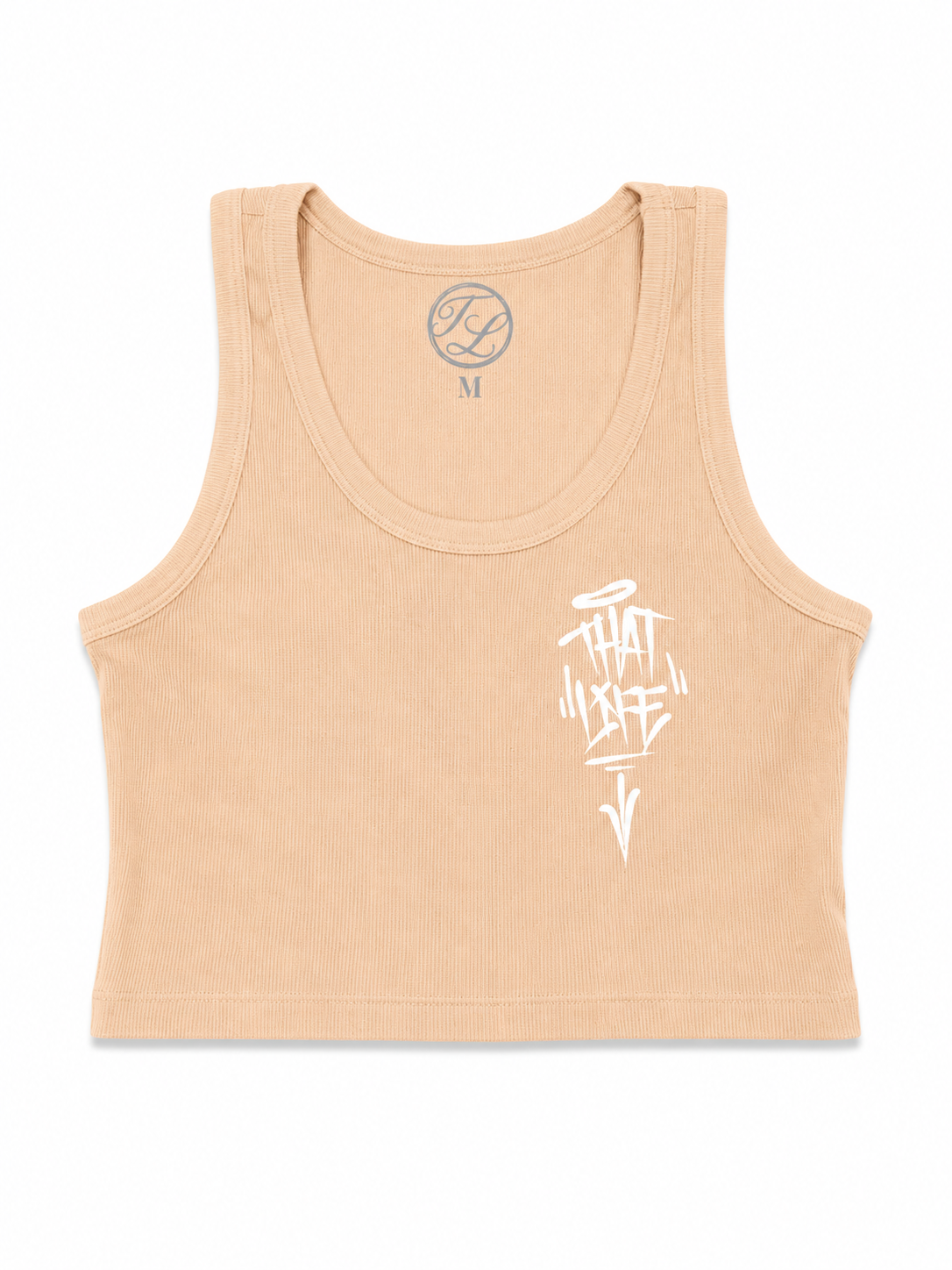 Women’s Cropped Classic Tank Top - Tan/White