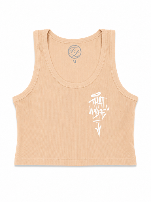 Women’s Cropped Classic Tank Top - Tan/White