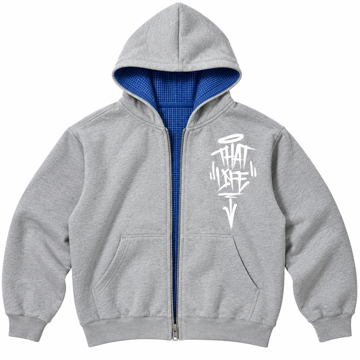 Cropped Puff Sweat Suit - Gray/Blue Plaid