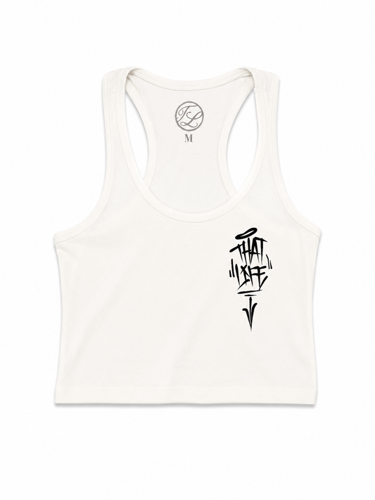 Women’s Cropped Classic Tank Top - White/Black - Razor Back Style